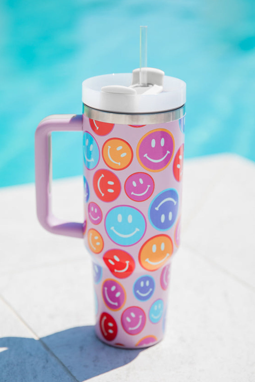 Fiery Red 40oz Rainbow Smiley Face Tumbler with Handle
