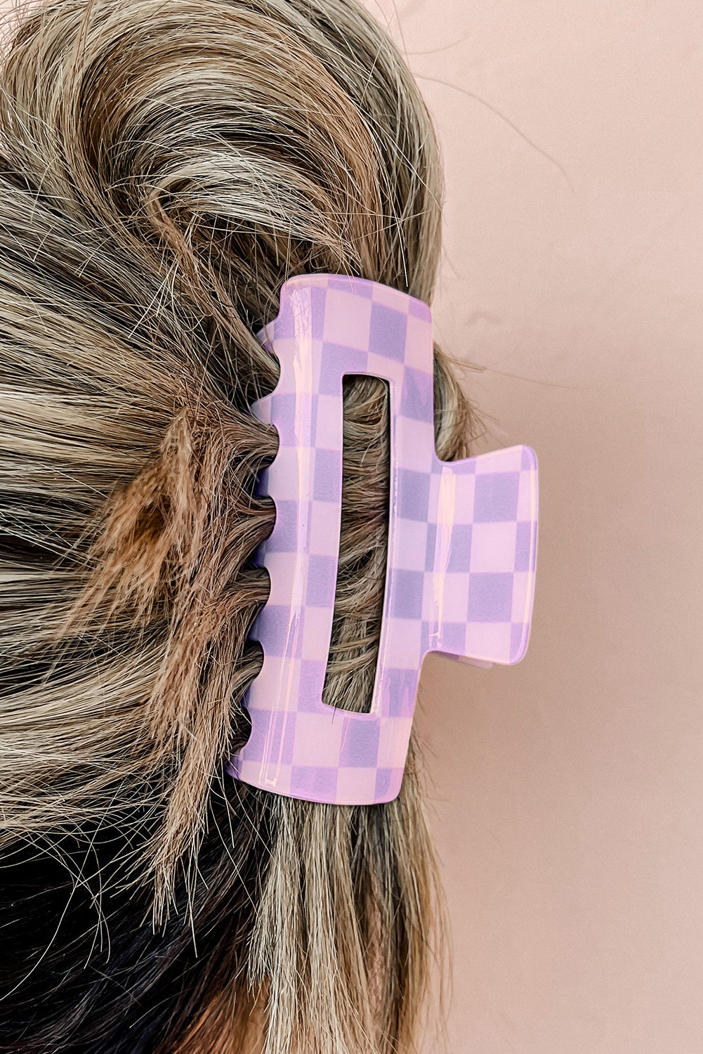 Sachet Pink Checkered Print Hollow Out Hair Clip