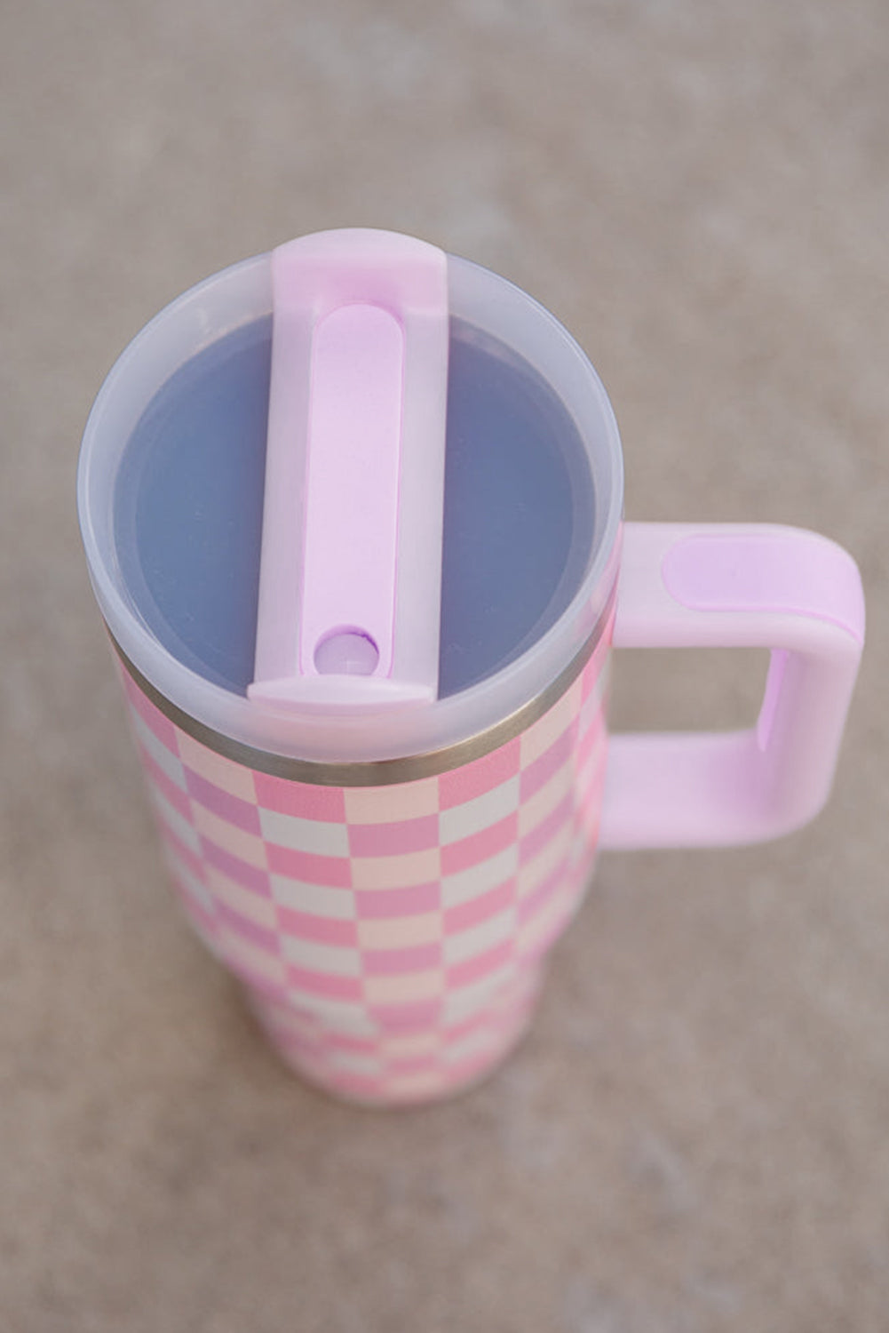 Pink Two-Tone Checkered Stainless Cup With Handle 40oz