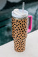 Brown Leopard Printed Handled Cup with Straw 40oz
